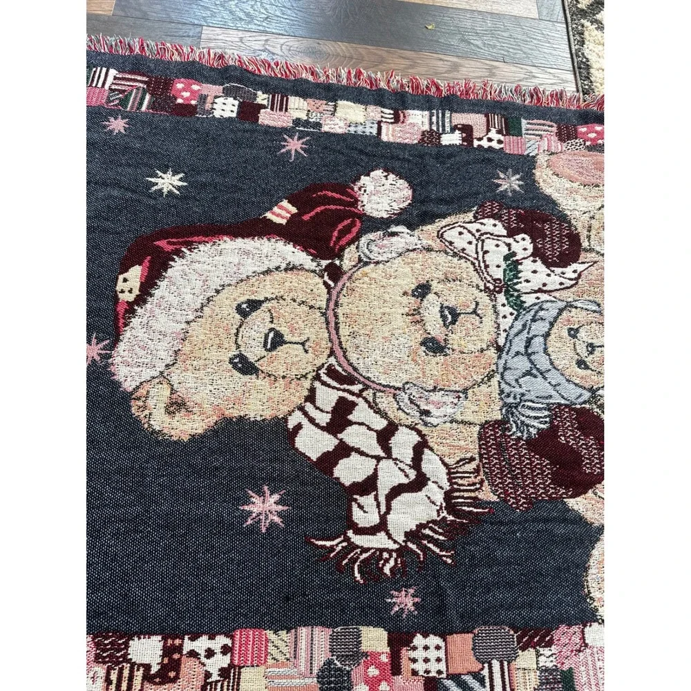 Manual Woodworkers Weavers Christmas Teddy Bear Tapestry Throw Blanket 72x46 USA